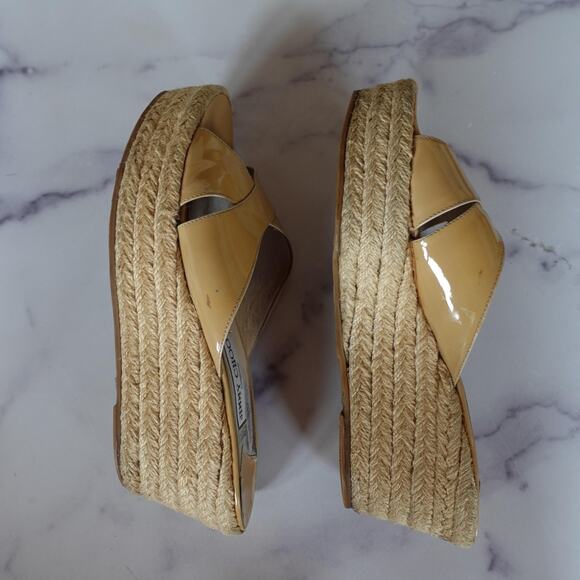 Jimmy Choo Shoes Womens Size 39 Beige Patent Wedge Espadrille Sandals Italy - Picture 4 of 10